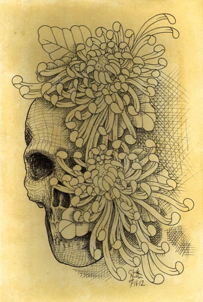 Skull & Mums - Canvas Giclee