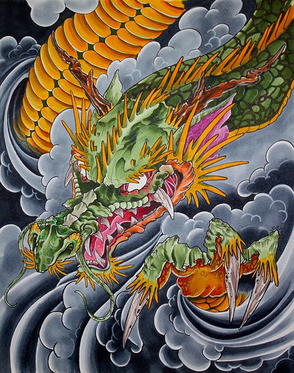 Menacing Green Dragon - Canvas Giclee