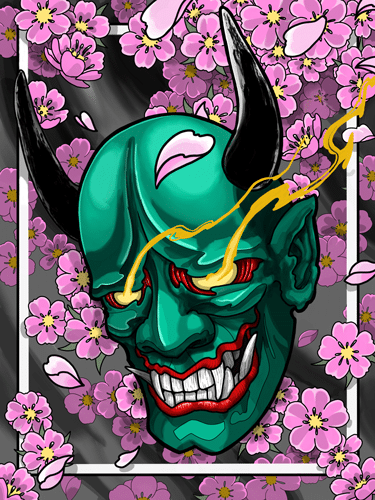 Hannya and Cherry Blossoms-Canvas Giclee