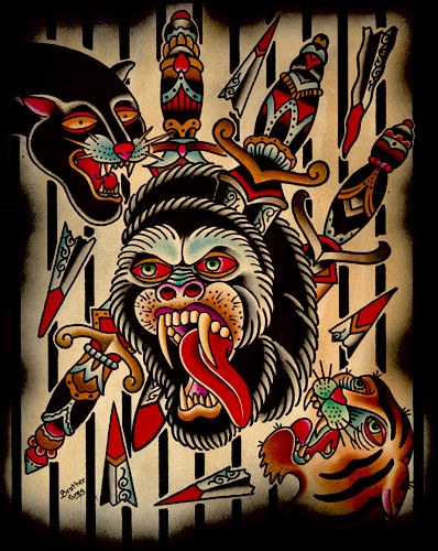 Ape and Daggers- Canvas Giclee