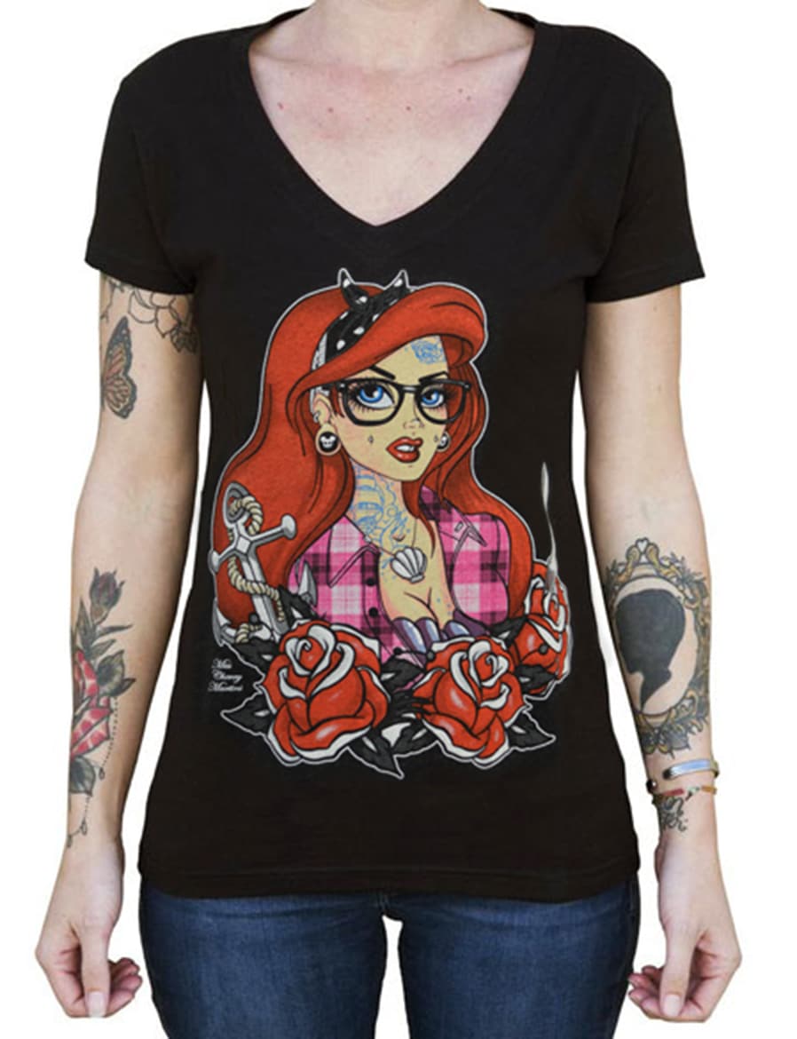 Tattooed Mermaid - V Neck Tee